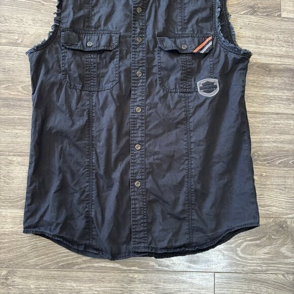 Harley Davidson Shirt Mens M Black Pockets Biker Tank Cut Off Distressed Logo - Picture 3 of 15
